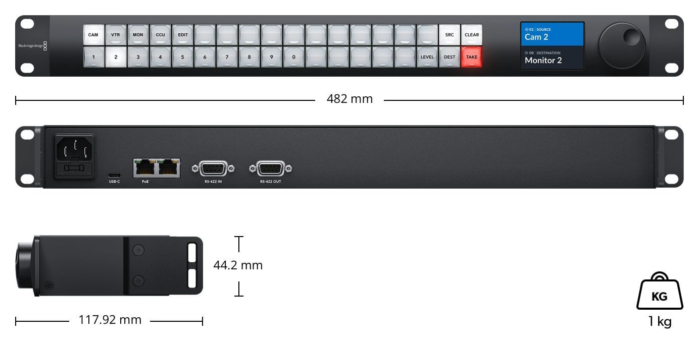 Blackmagic Videohub Master Control Pro – Abmessungen und Gewicht