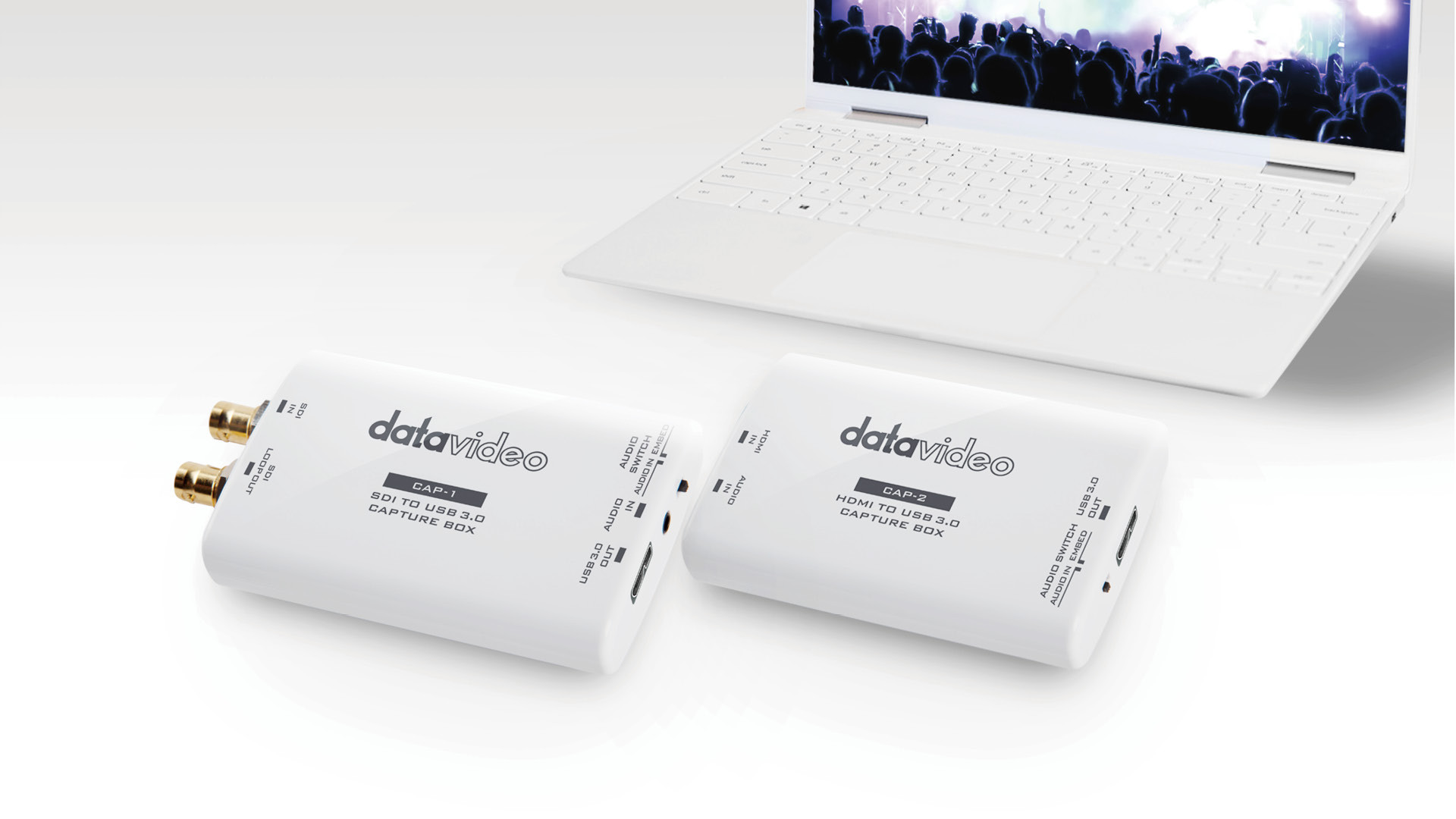 Signalweg mit Datavideo CAP-1, CAP-2 und Laptop