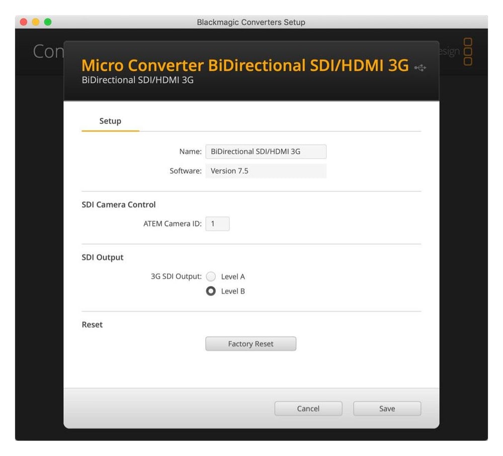 Micro Converter BiDirectional SDI/HDMI 3G – Einstellungen in Blackmagic Converters Setup