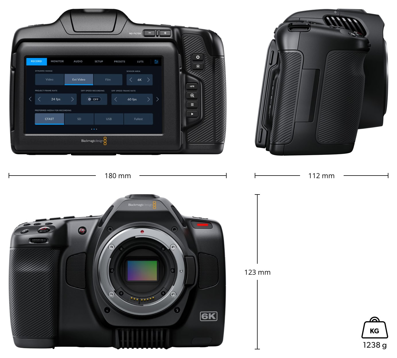 Blackmagic Pocket Cinema Camera 6K Pro – Abmessungen und Gewicht