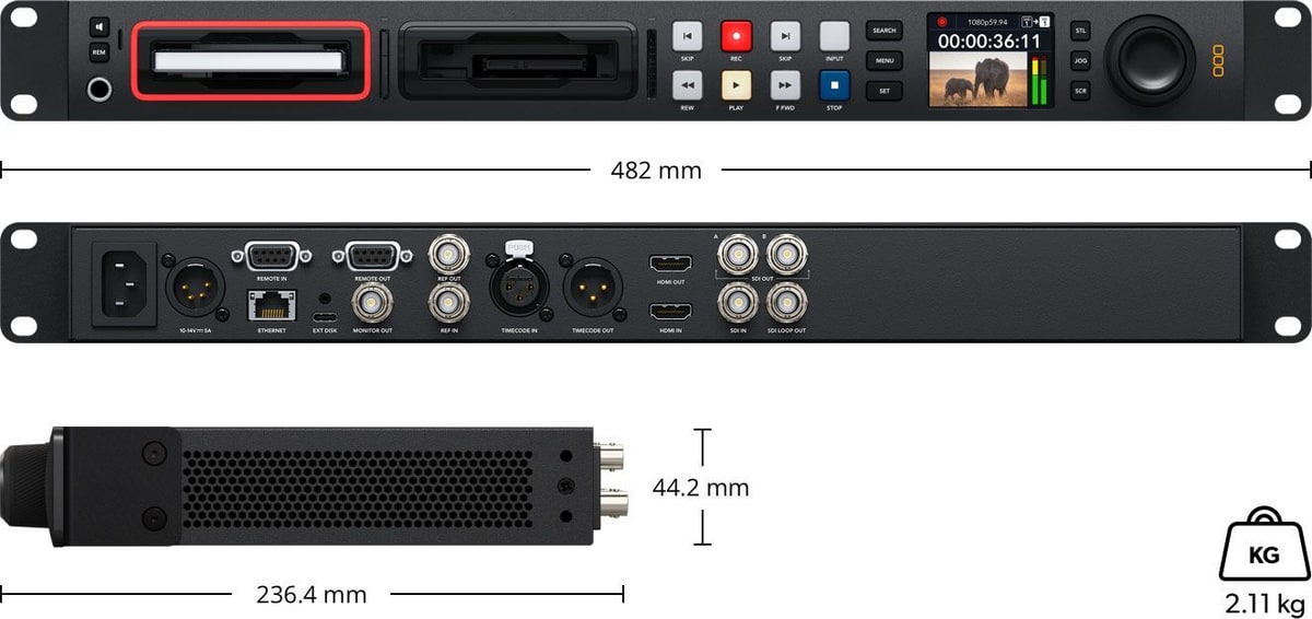 HyperDeck Studio HD Pro – Abmessungen und Gewicht