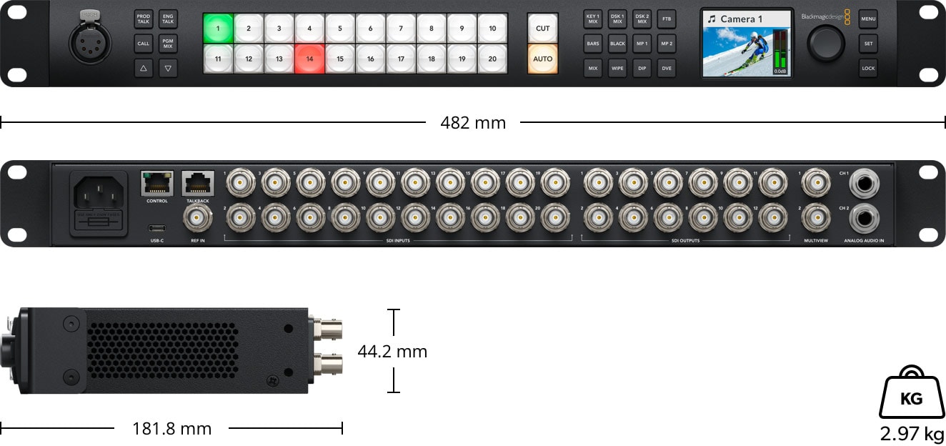 ATEM 2 M/E Constellation HD – Abmessungen und Gewicht