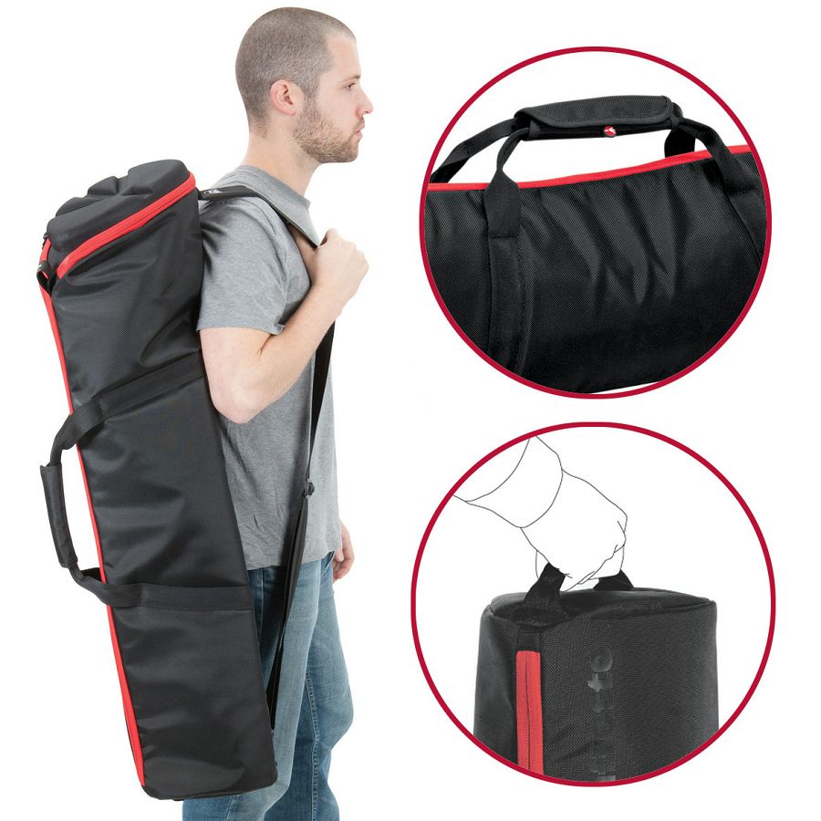 Tragen der Manfrotto MBAG90PN über der Schulter und am Griff