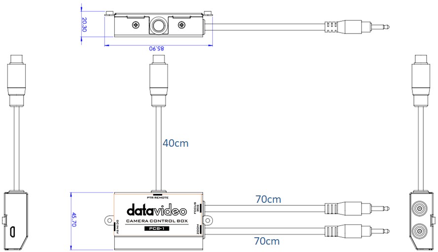 Anschlussdiagramm des PCB-1 für PTR-Kopf sowie Zoom-, Fokus- und Blendensteuerung