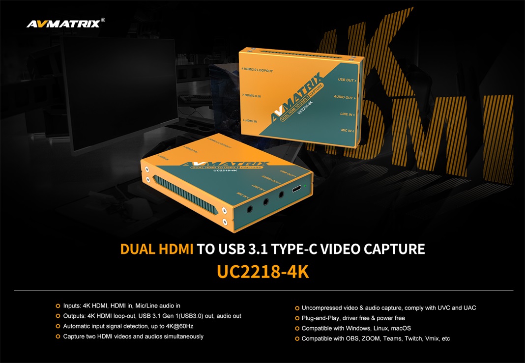 AVMATRIX UC2218-4K Dual HDMI Capture