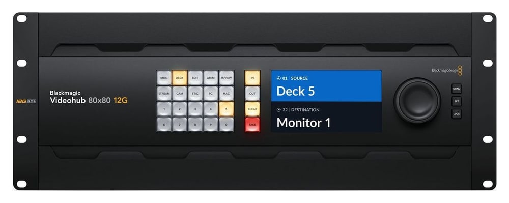 Blackmagic Videohub 80x80 12G – Live-Bild auf dem LCD vor dem Umschalten