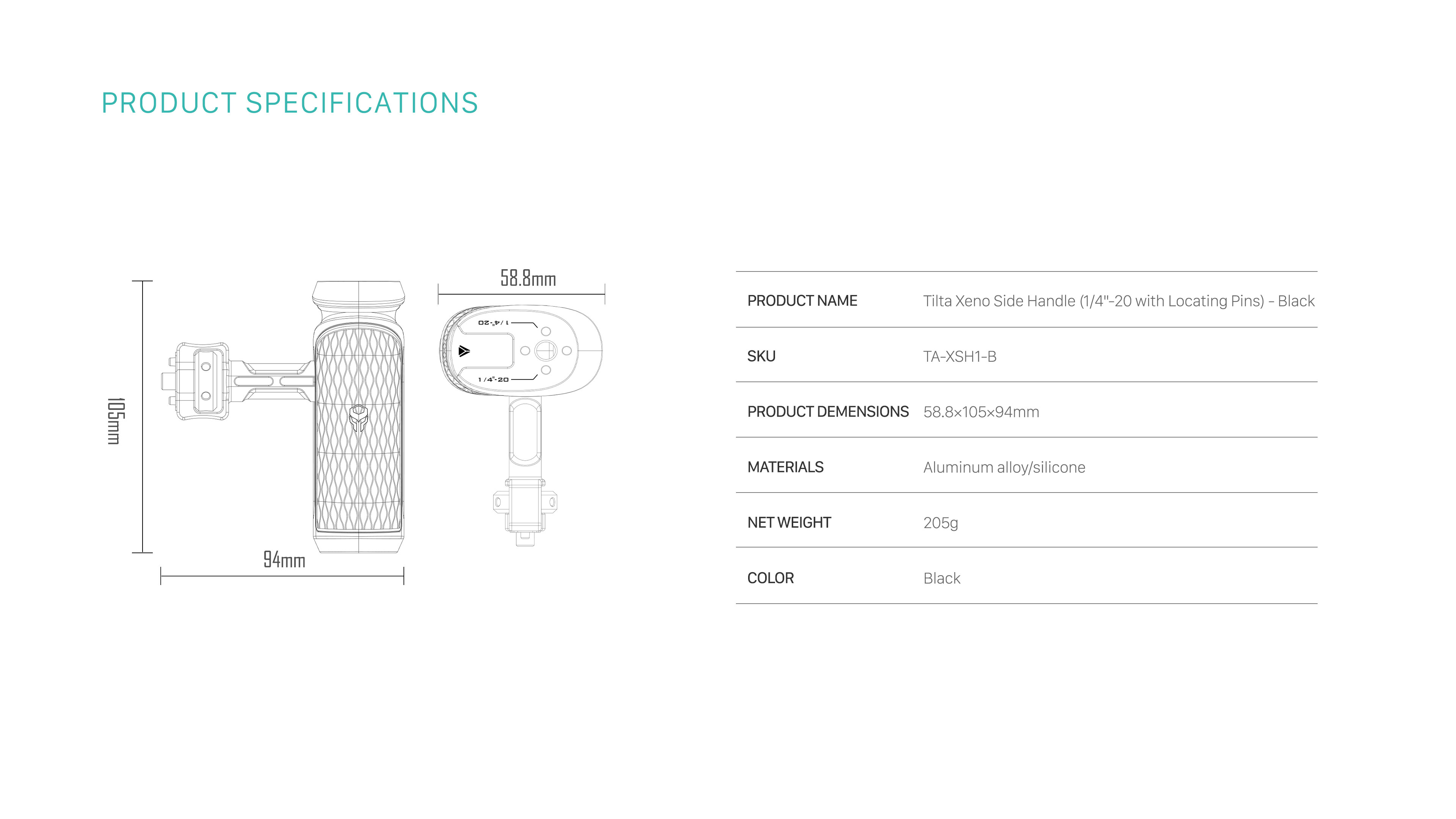 Tilta Xeno Side Handle (Dual 1/4"-20) Tilta Xeno Side Handle (Dual 1/4"-20)