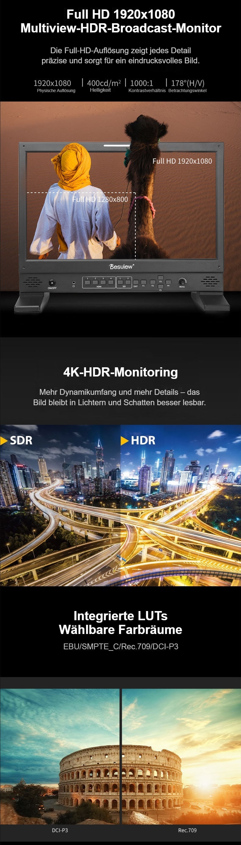 Full HD, HDR und integrierte LUTs