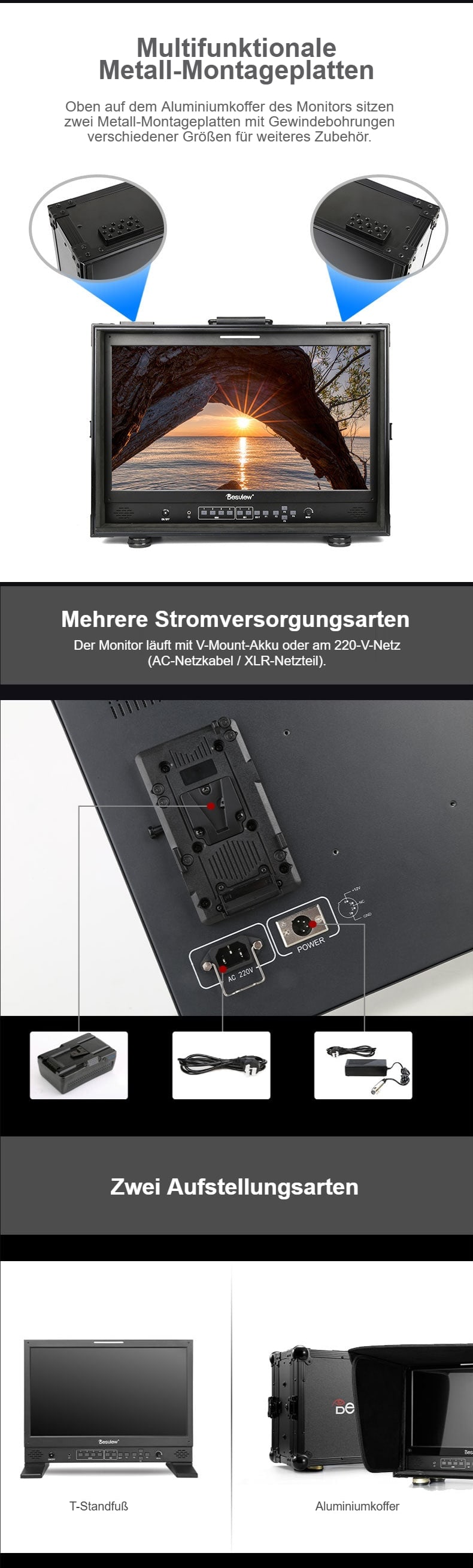 Montageplatten, Stromversorgung und zwei Ausführungen