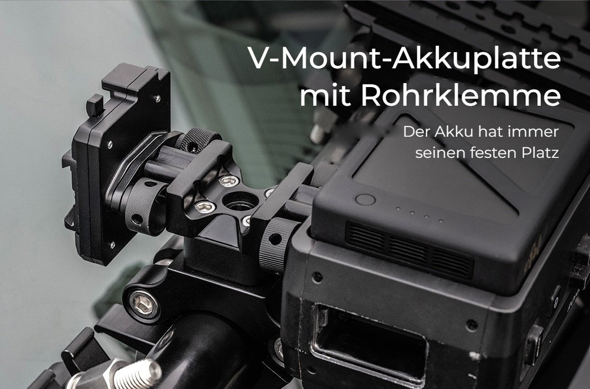 V-Mount-Akkuplatte mit Rohrklemme