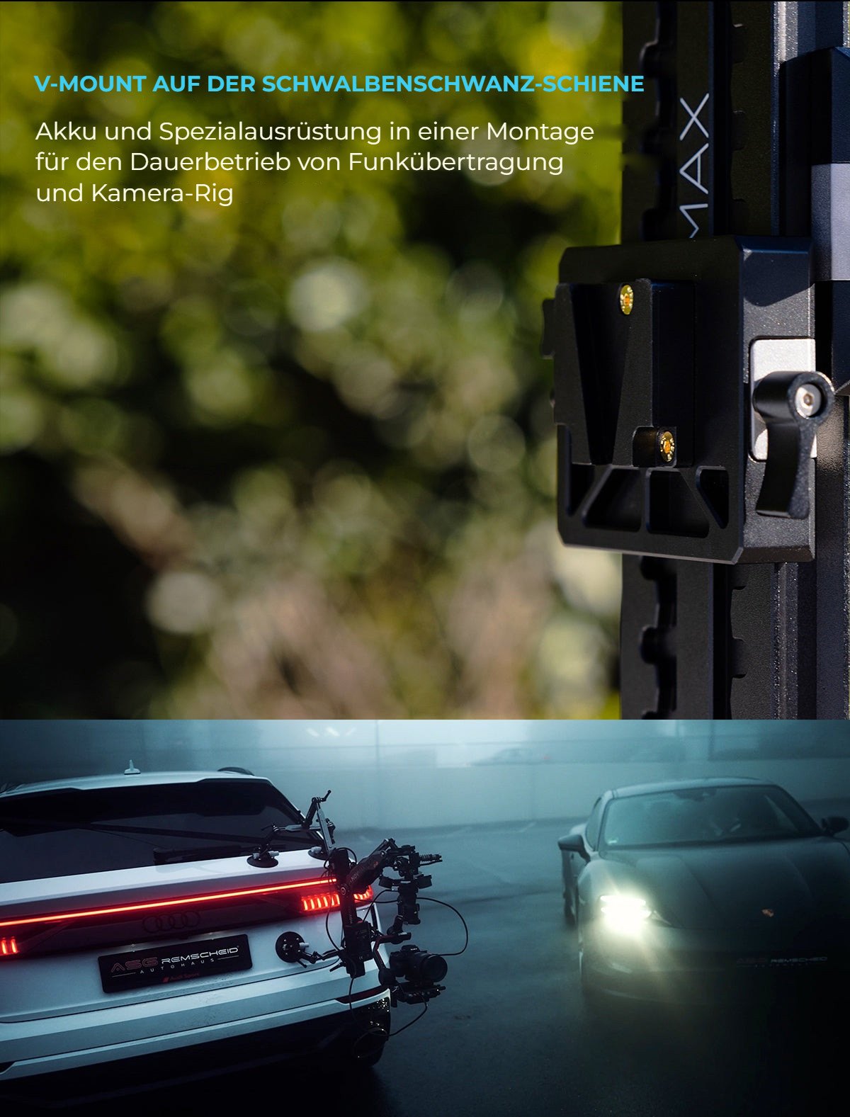 V-Mount auf der Schwalbenschwanz-Schiene