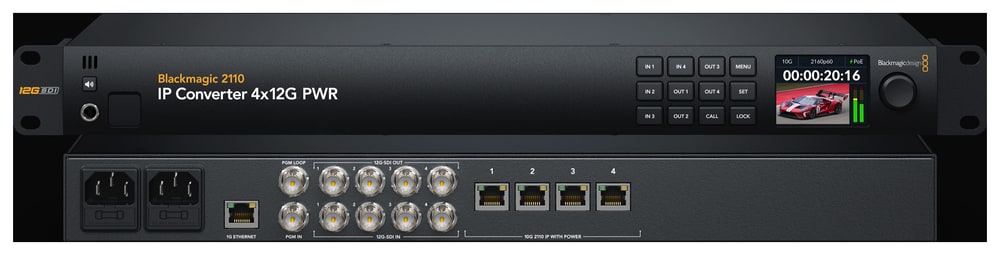 Blackmagic 2110 IP Converter 4x12G PWR – Programmeingang und 16 Audiokanäle