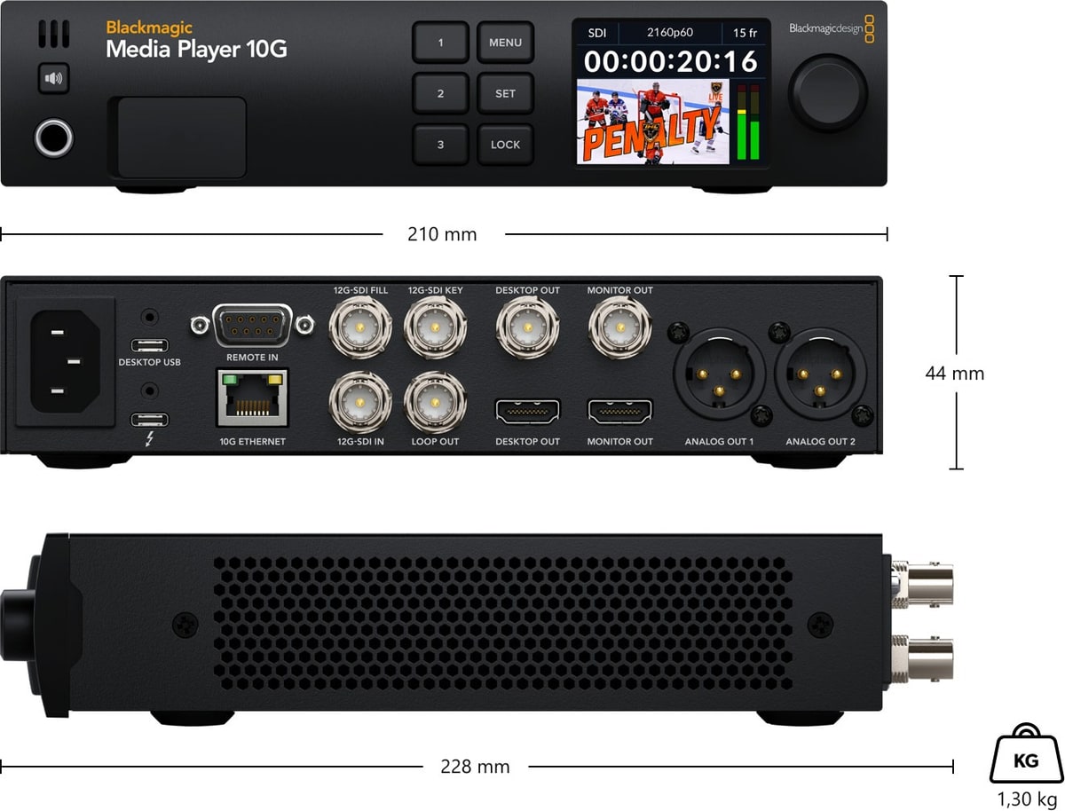 Blackmagic Design Media Player 10G – Abmessungen und Gewicht