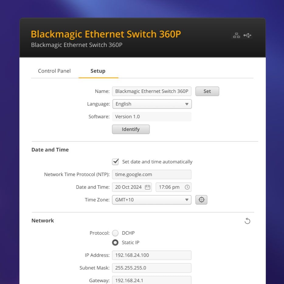 Blackmagic Ethernet Switch 360P – Software für Einrichtung und Updates