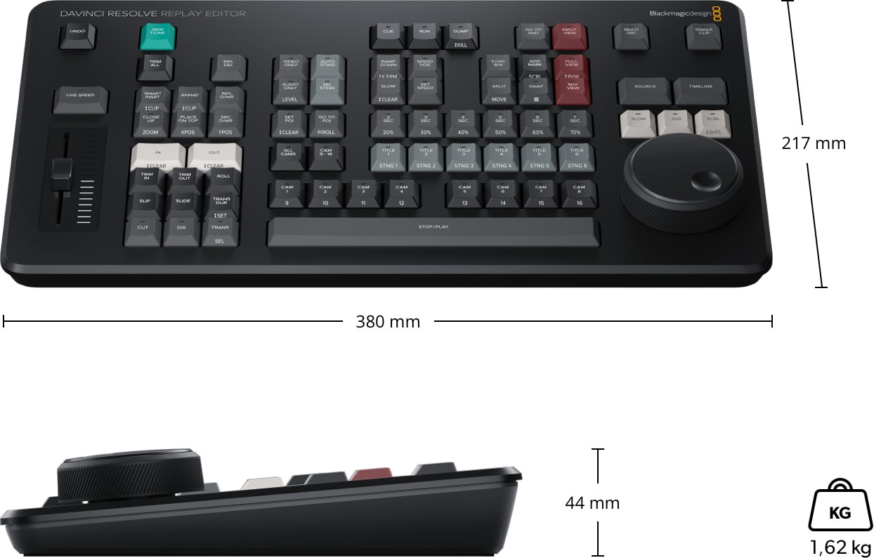DaVinci Resolve Replay Editor – Abmessungen und Gewicht