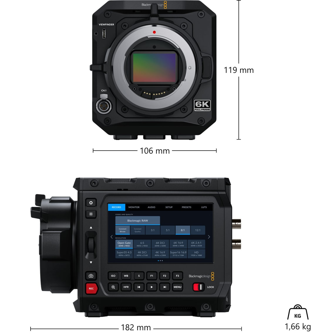 Blackmagic PYXIS 6K EF – Abmessungen und Gewicht