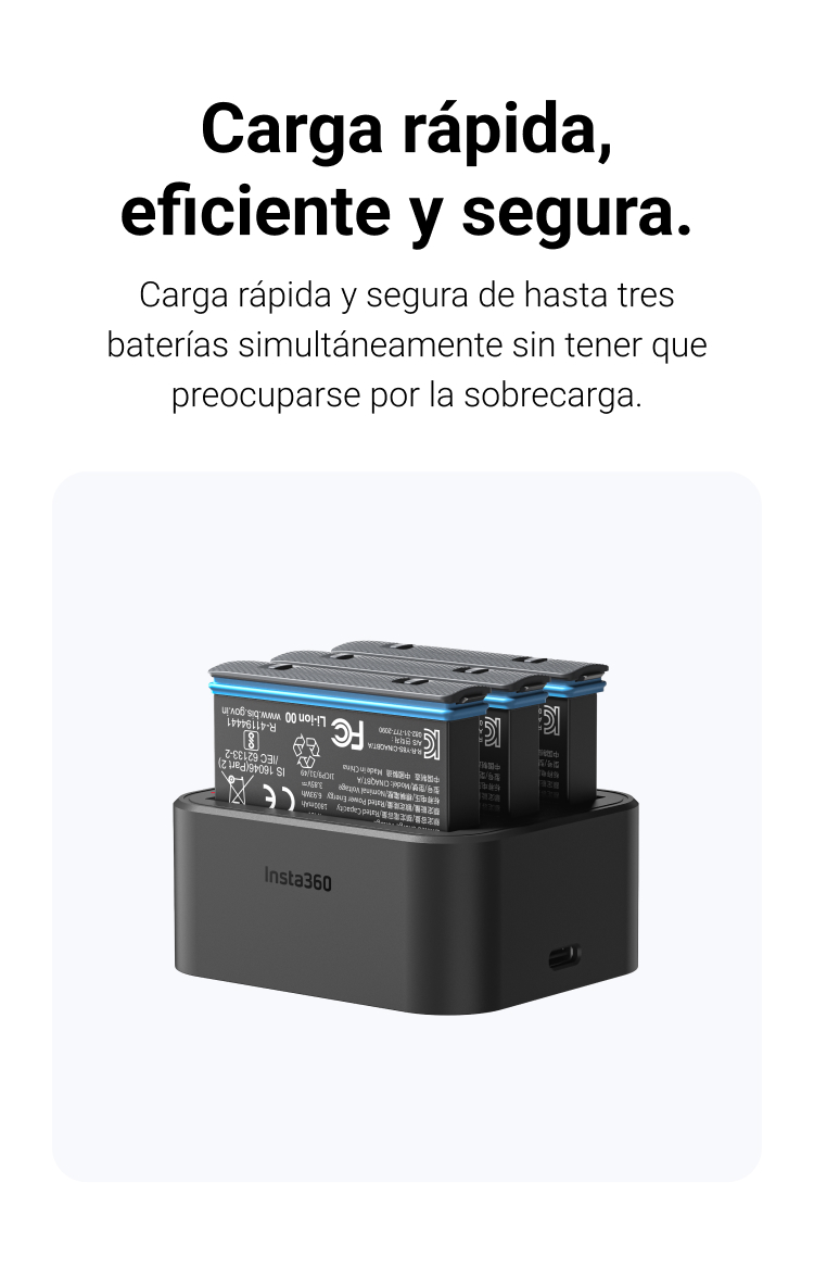 Offizielles Bild des Insta360 X3 Fast Charge Hub mit drei eingesetzten Akkus