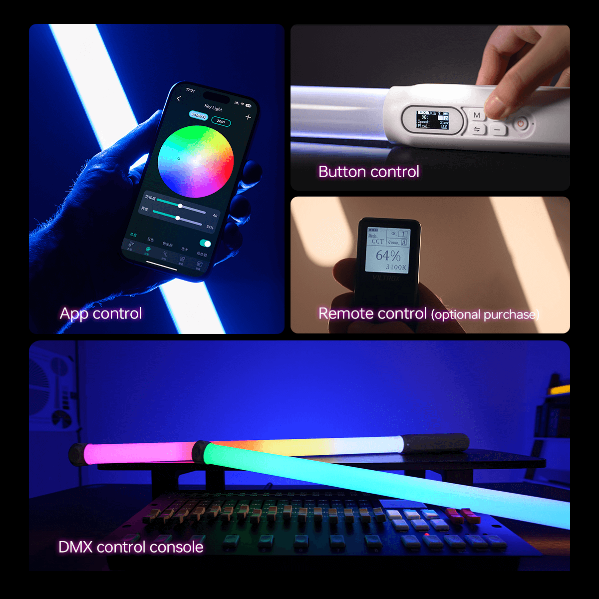 Viltrox P12: Steuerung per App, Tasten und DMX