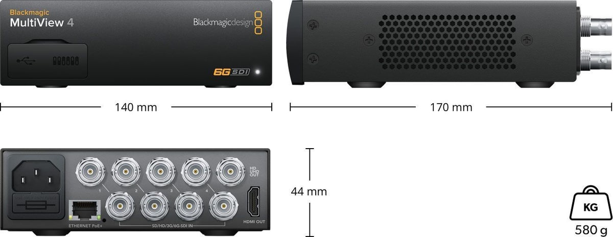 Blackmagic MultiView 4 – Abmessungen und Gewicht