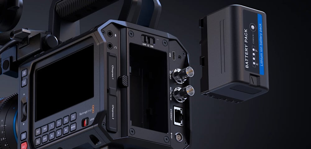 Blackmagic PYXIS 12K EF – BP-U-Akkus und verriegelbarer DC-Eingang