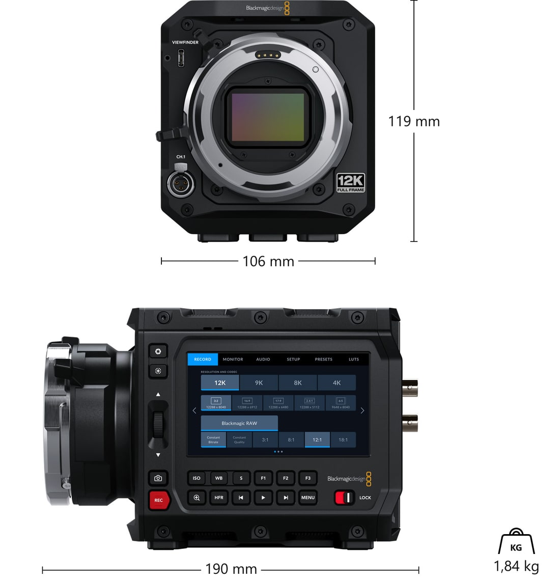 Blackmagic PYXIS 12K PL – Abmessungen und Gewicht