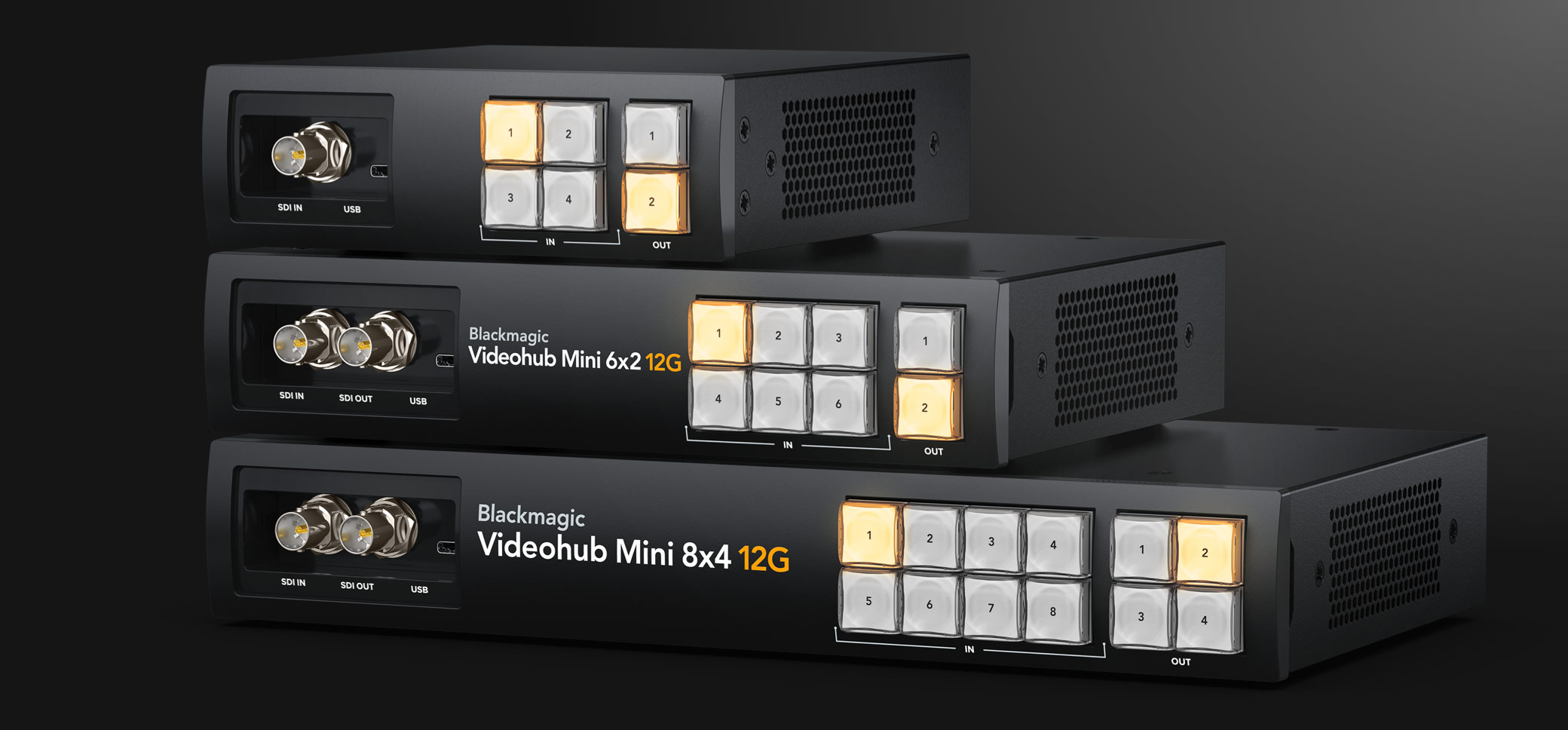 Blackmagic Videohub Mini Familie – Modelle und Frontbedienung