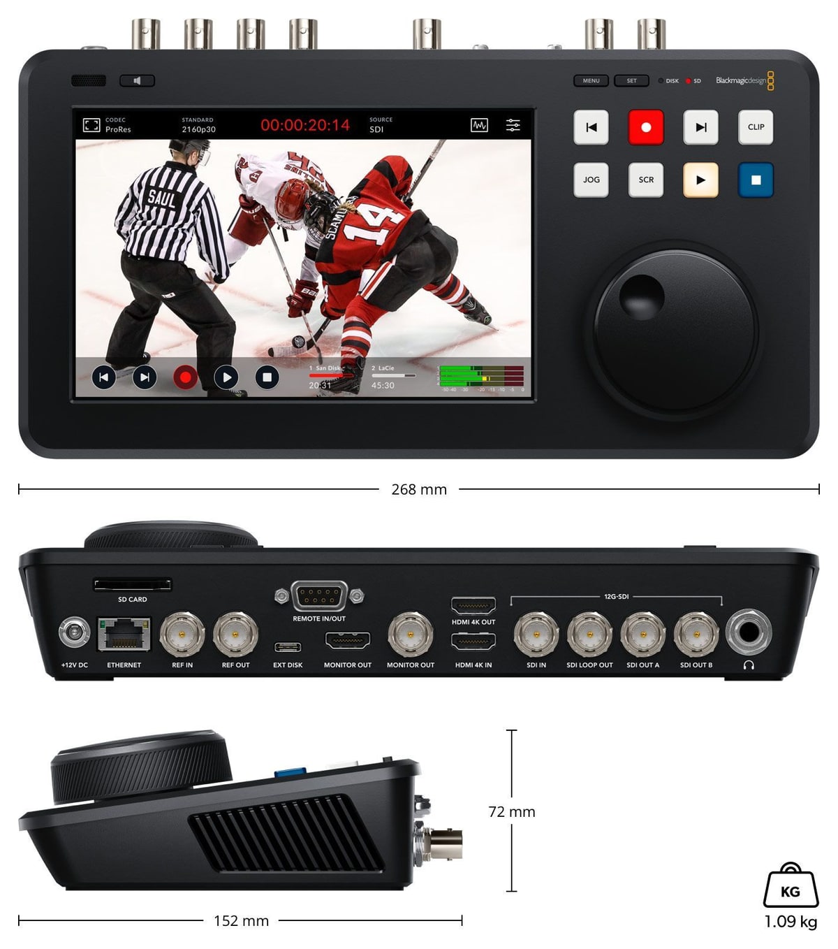HyperDeck Shuttle 4K Pro – Abmessungen und Gewicht