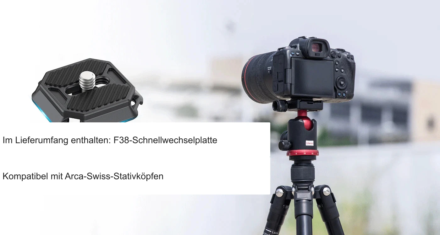 Kompatibel mit allen F38-Schnellwechselplatten und den meisten Arca-Swiss-Platten