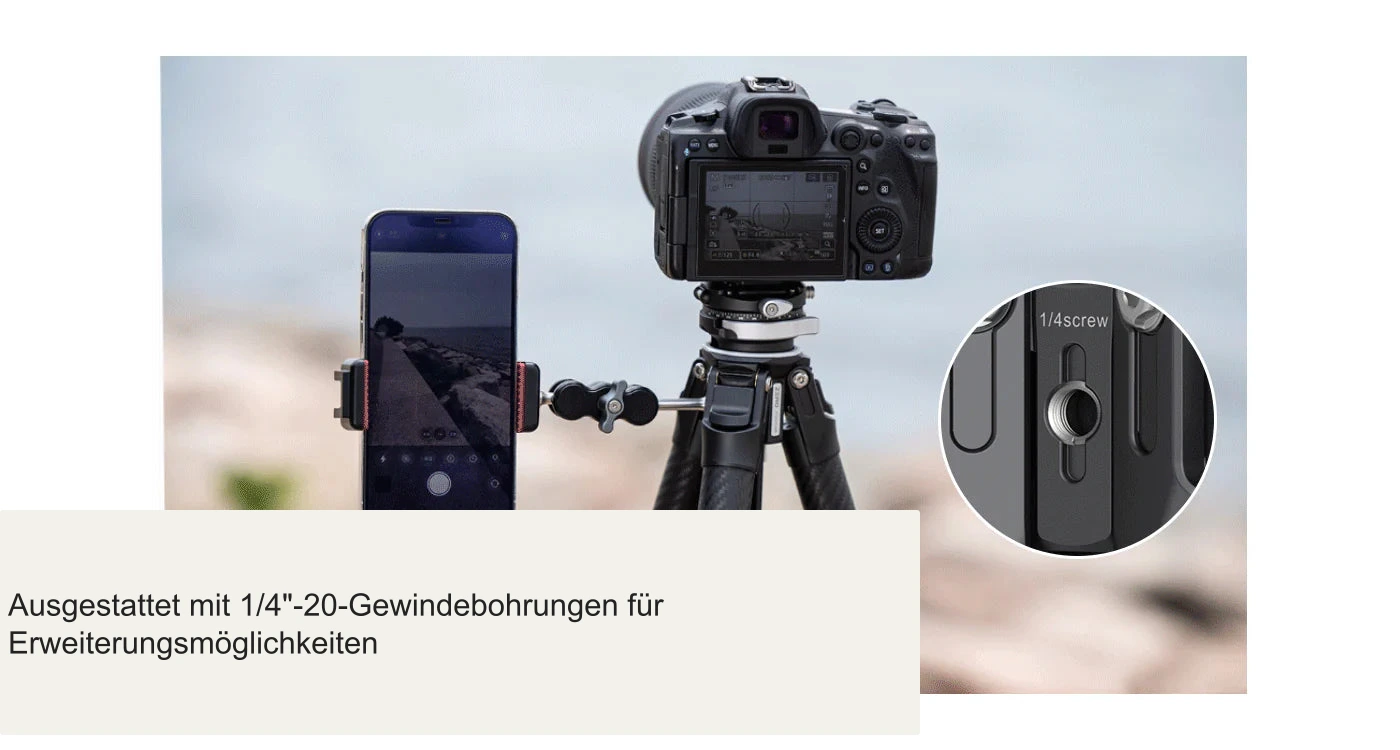 Ausgestattet mit 1/4"-20-Gewindebohrungen für Erweiterungsmöglichkeiten