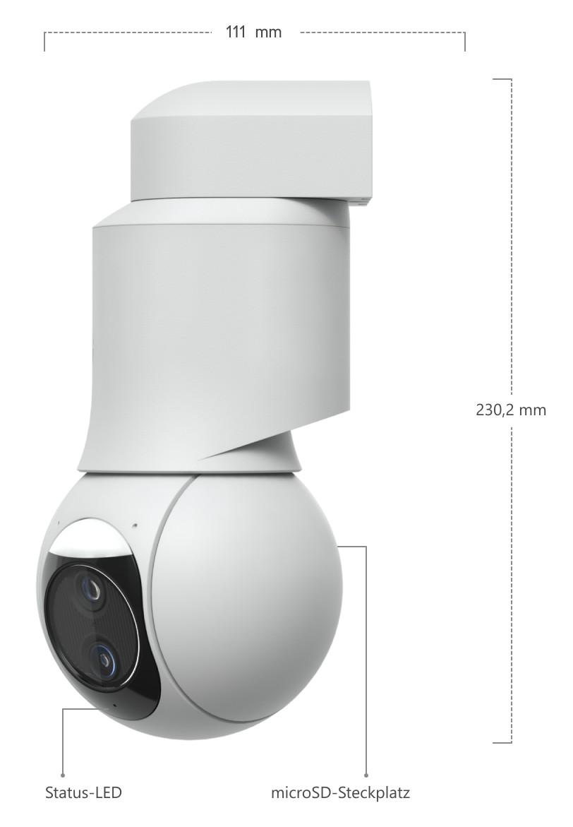 Ubiquiti UniFi Protect G6 PTZ, weiß – Abmessungen der Kamera mit Auslegerhalterung