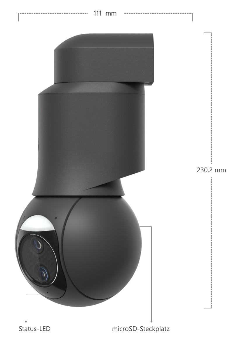 Ubiquiti UniFi Protect G6 PTZ, schwarz – Abmessungen der Kamera mit Auslegerhalterung