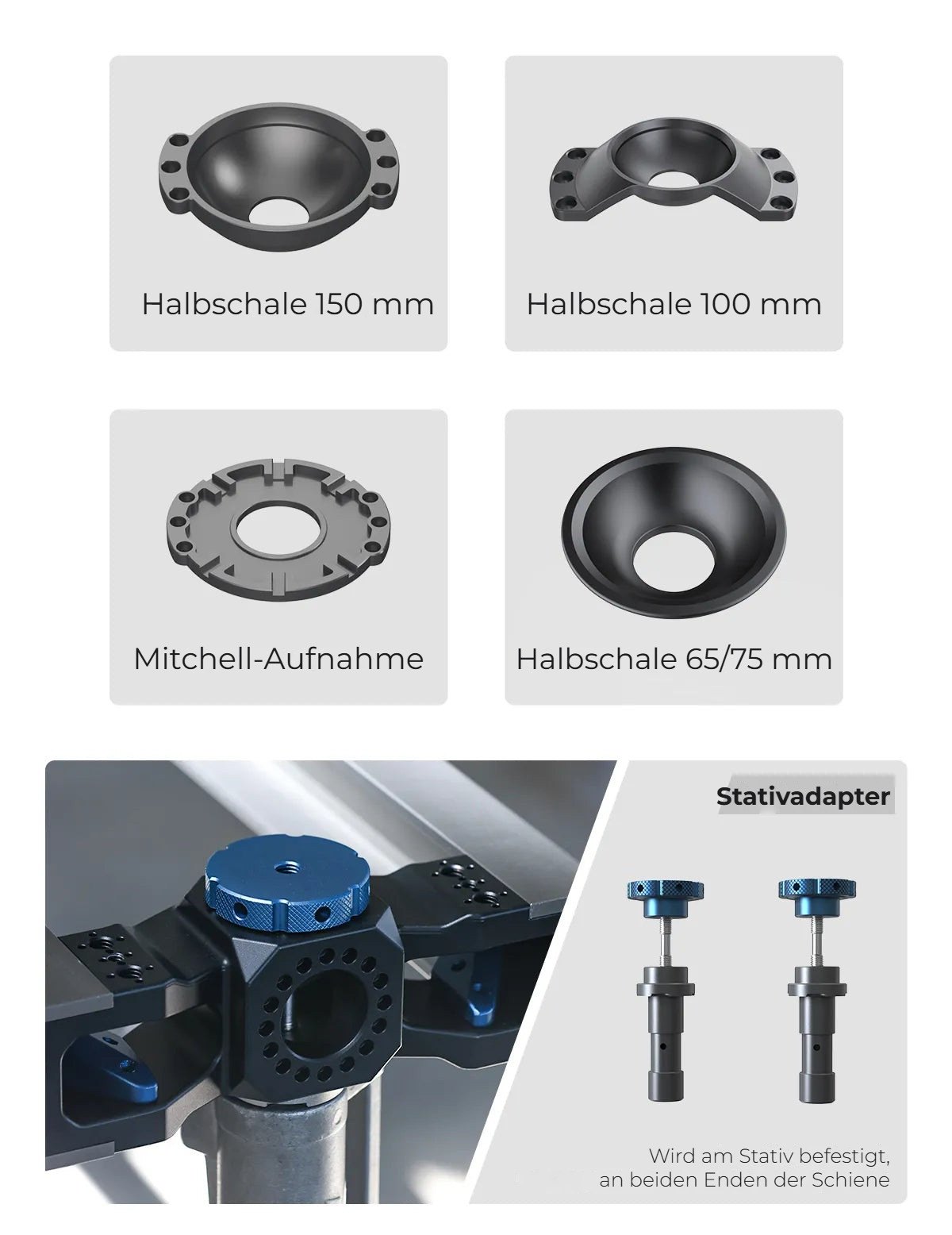 Wechselbare Aufnahmen und Stativadapter