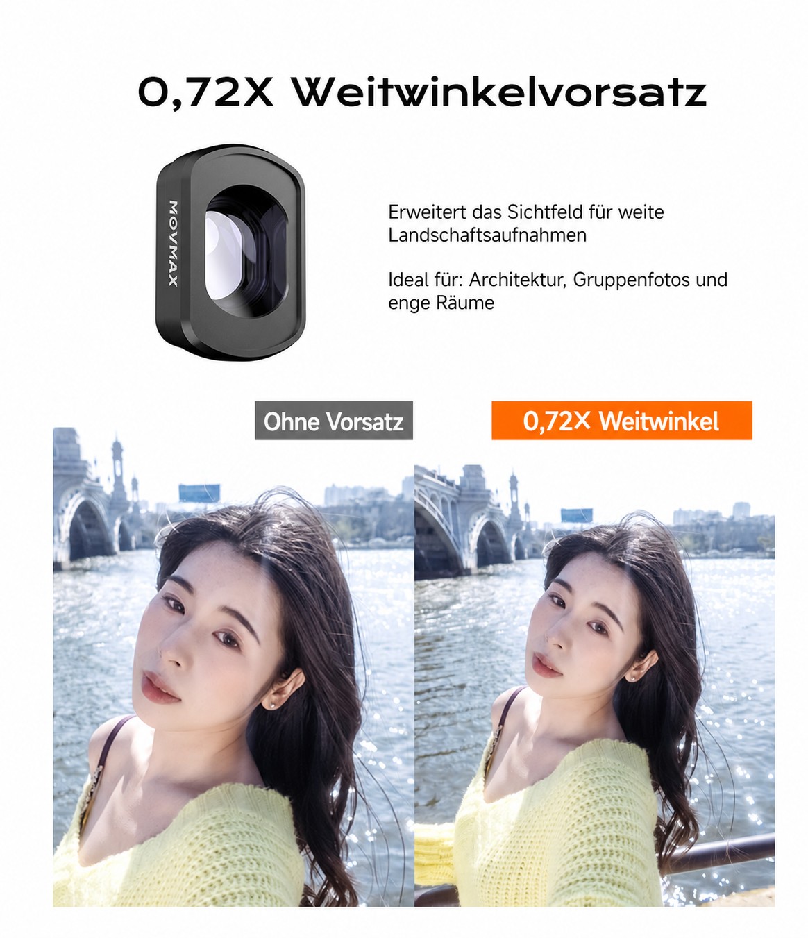MOVMAX 0,72× Vorsatz an der DJI Pocket 3