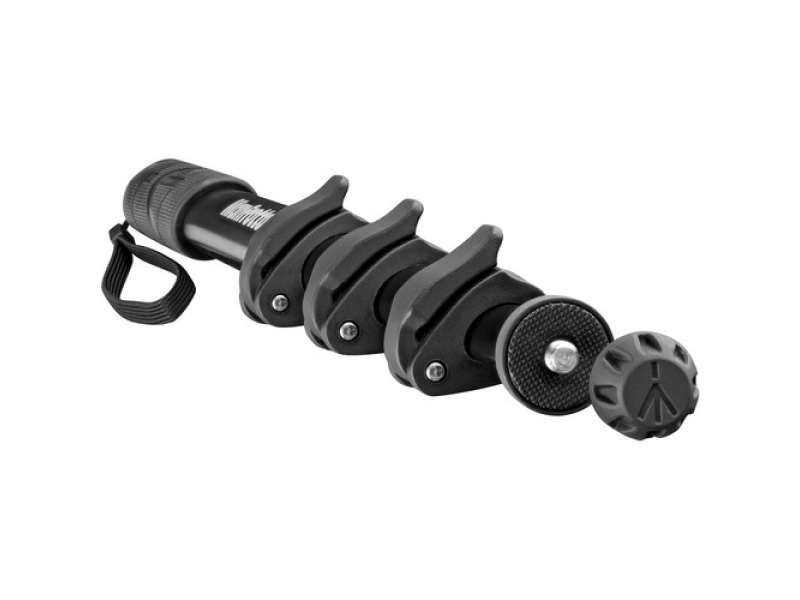 Manfrotto Compact Xtreme MPCOMPACT-BK mit abgenommenem Gummifuß zur Veranschaulichung der Kompatibilität
