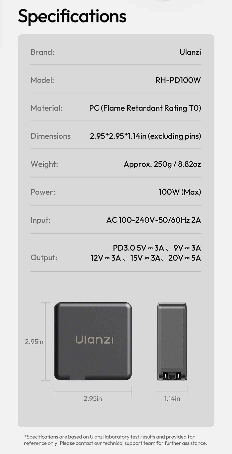 Technische Daten des Ulanzi RH-PD100W