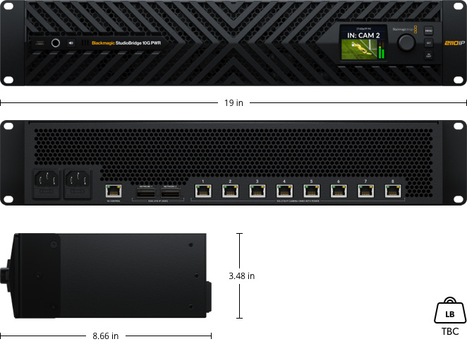 Maßzeichnung des Blackmagic StudioBridge 10G PWR
