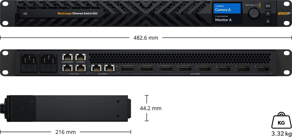 Blackmagic Ethernet Switch 820 – Abmessungen und Gewicht