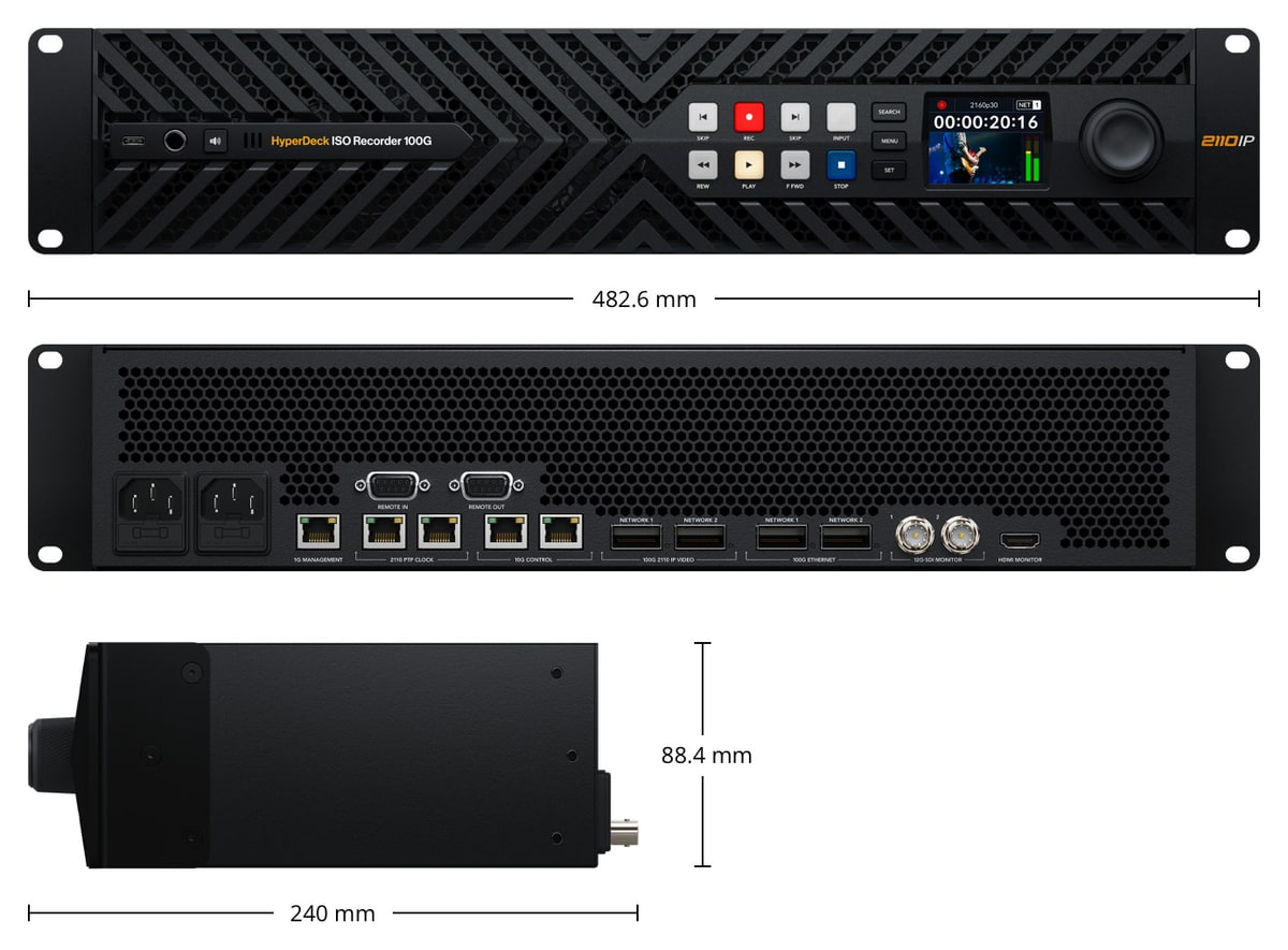 HyperDeck ISO Recorder 100G – Abmessungen und Gewicht