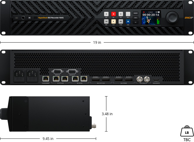Abmessungen des HyperDeck ISO Recorder 100G
