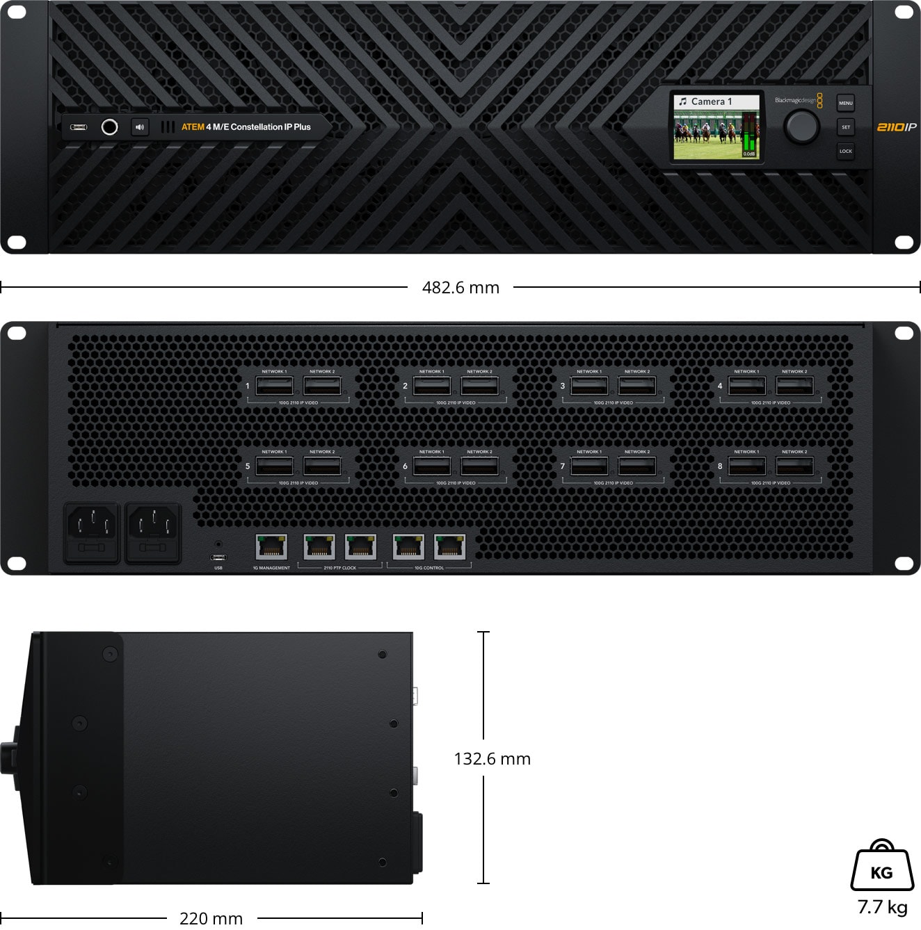 ATEM 4 M/E Constellation IP Plus – Abmessungen und Gewicht