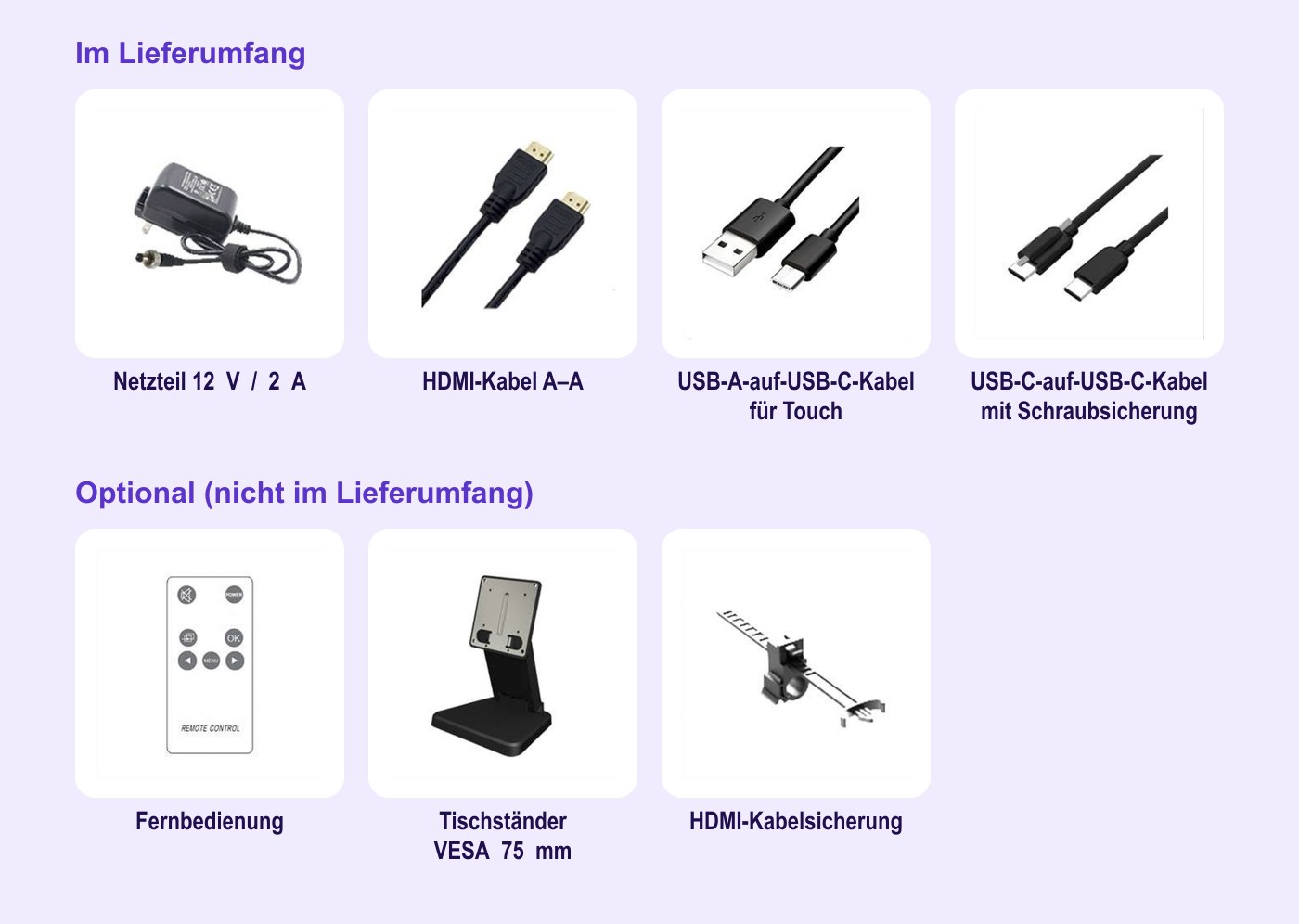 Lilliput 819/T – Lieferumfang und optionales Zubehör