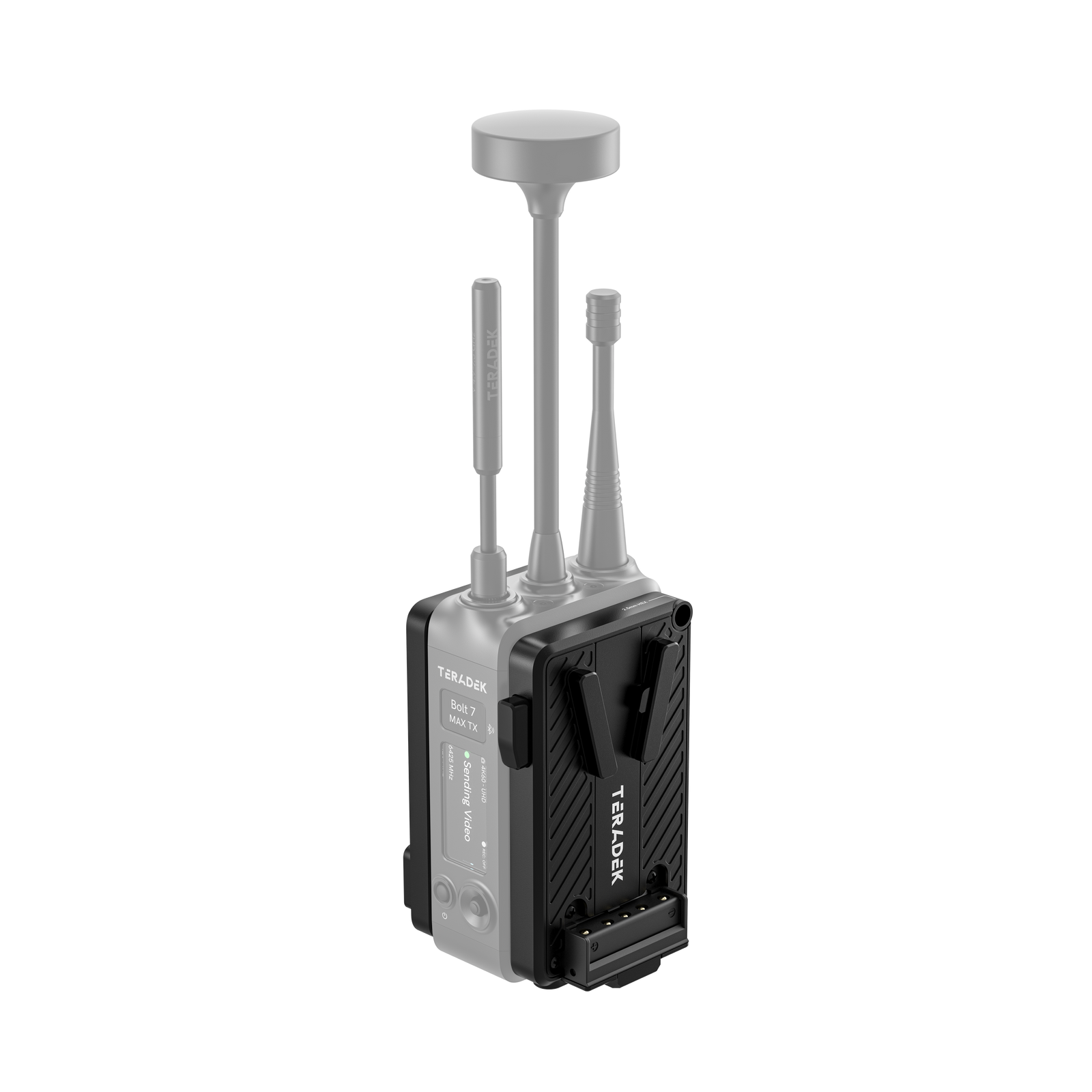 V-Mount Battery Cradle an einem Teradek Bolt 7 Sender