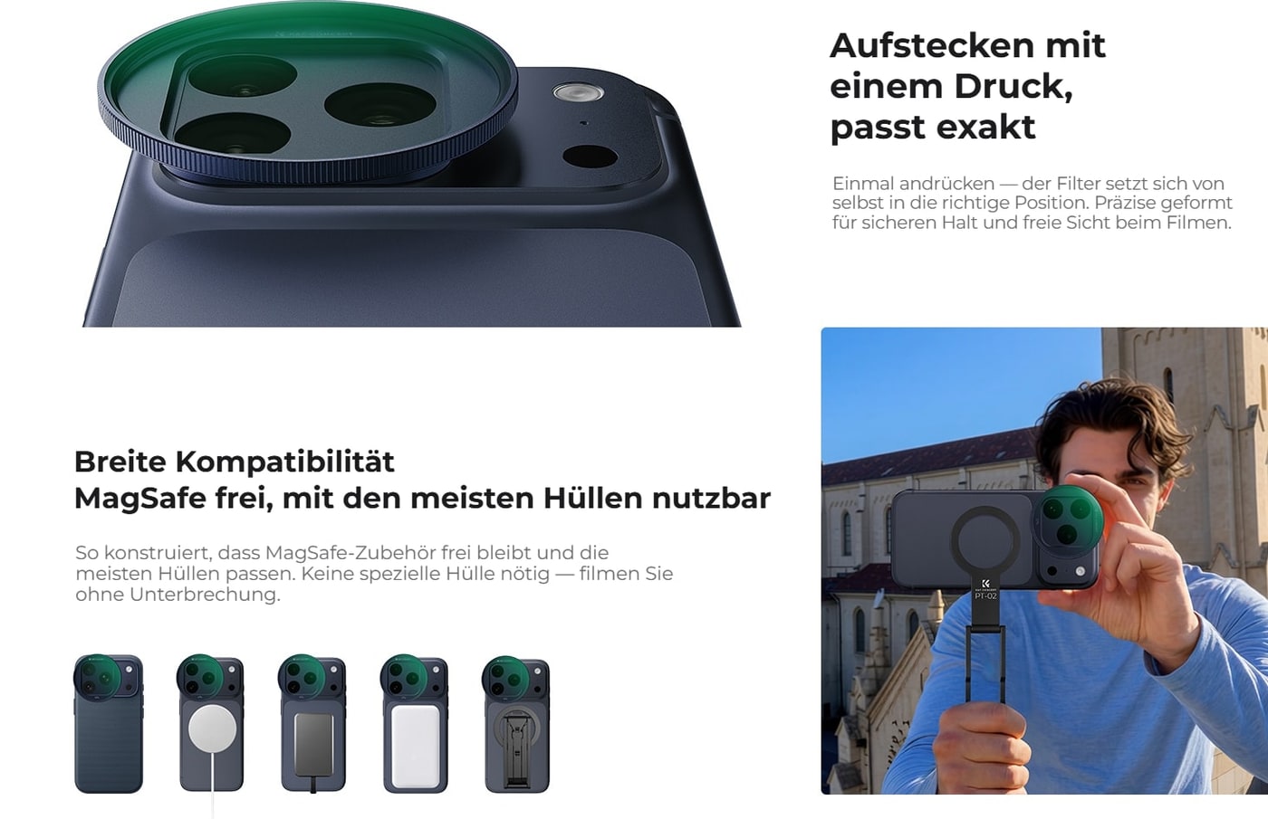 Aufstecken mit einem Druck, MagSafe bleibt frei
