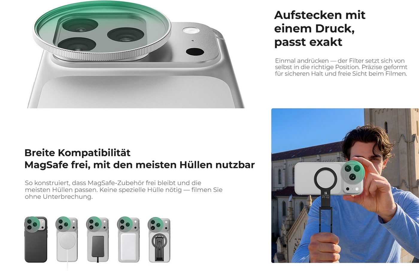 Aufstecken mit einem Druck, MagSafe bleibt frei