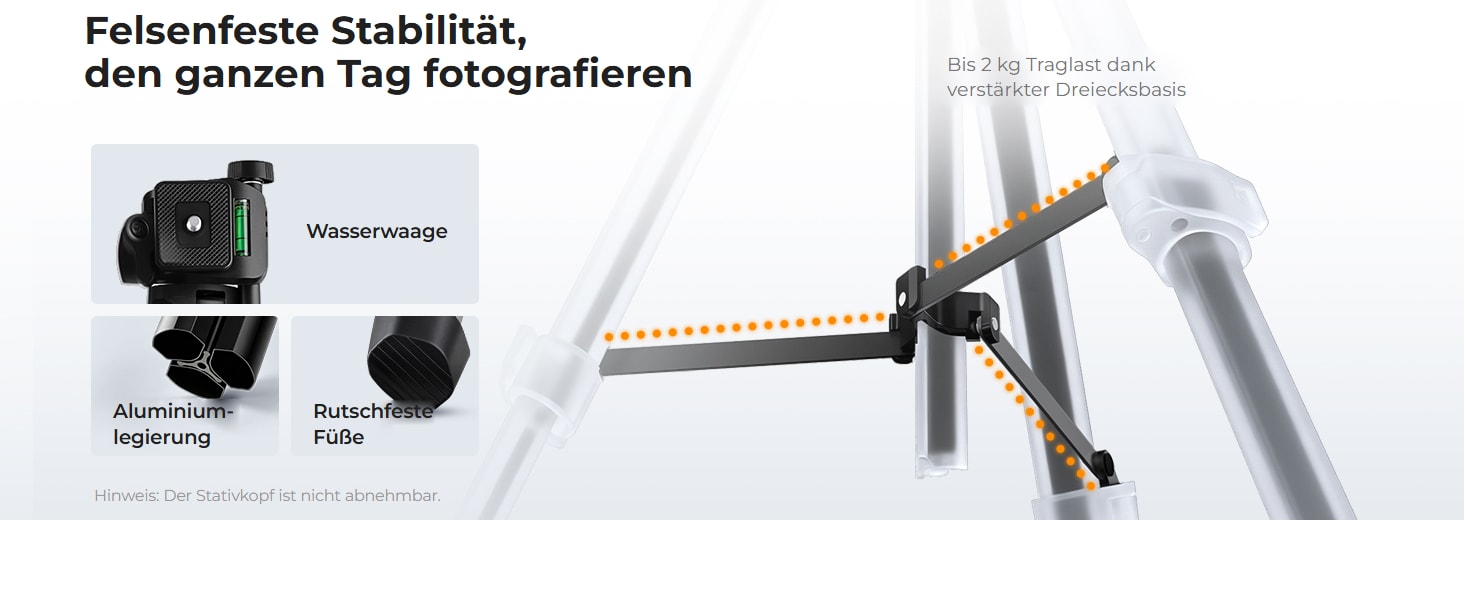K&F Concept S204A1 – Aluminium-Reisestativ 147 cm mit 3-Wege-Neiger