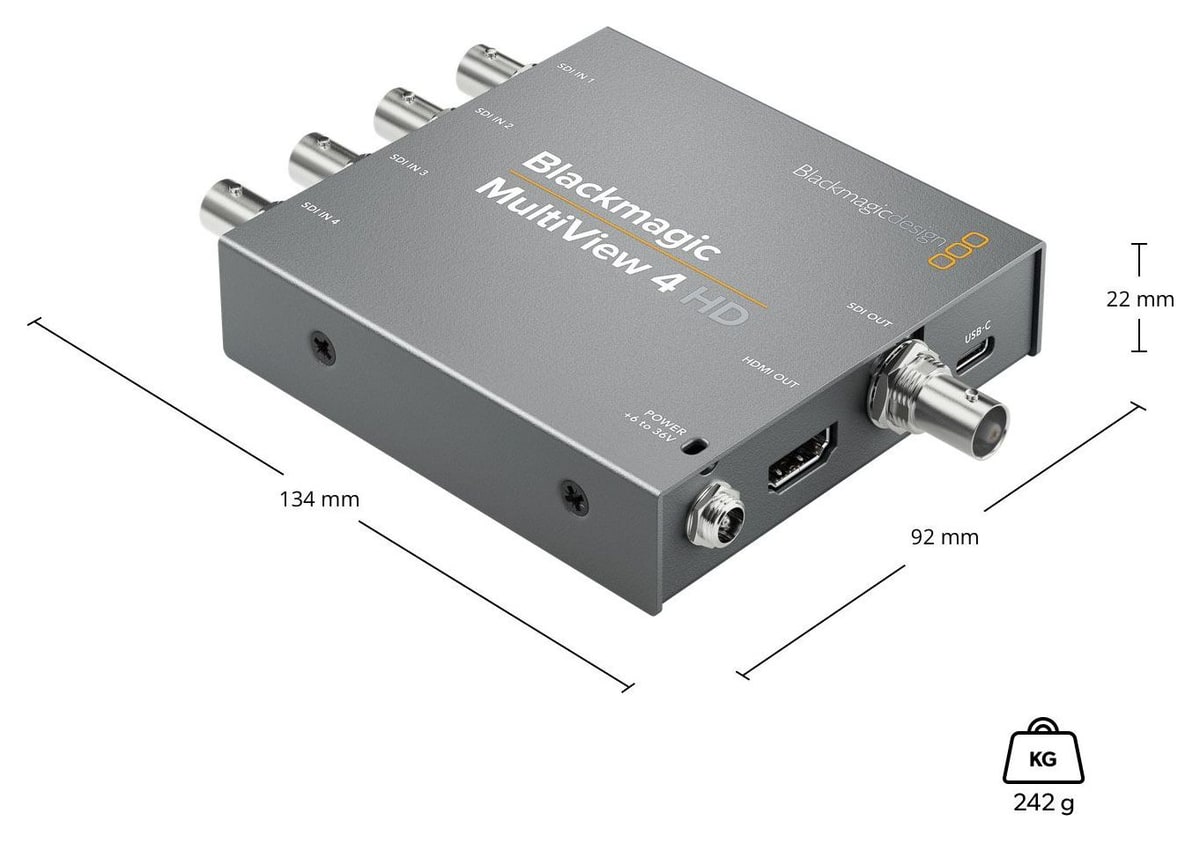 Blackmagic MultiView 4 HD – Abmessungen und Gewicht