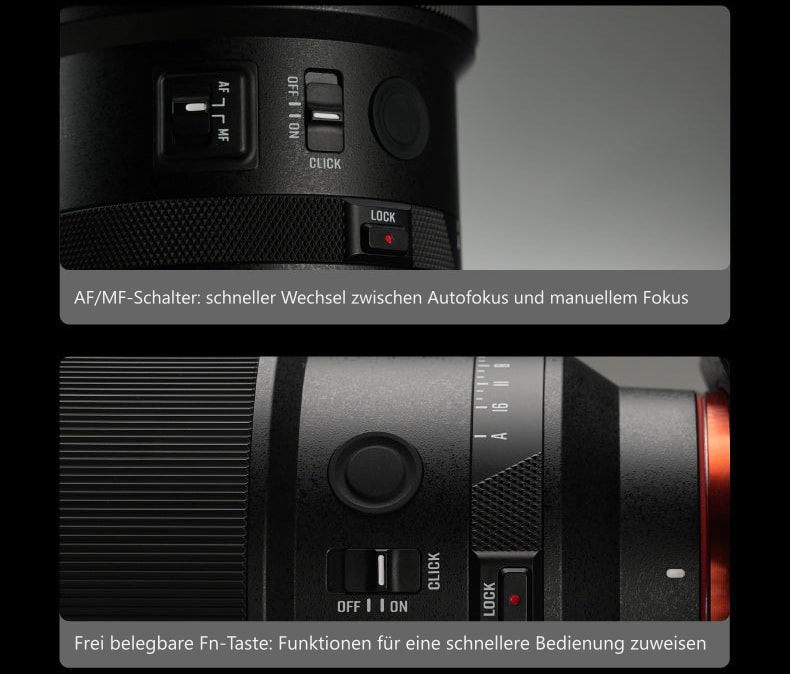 Meike 85mm F1.4 STM MIX II SL – Bedienelemente am Objektiv