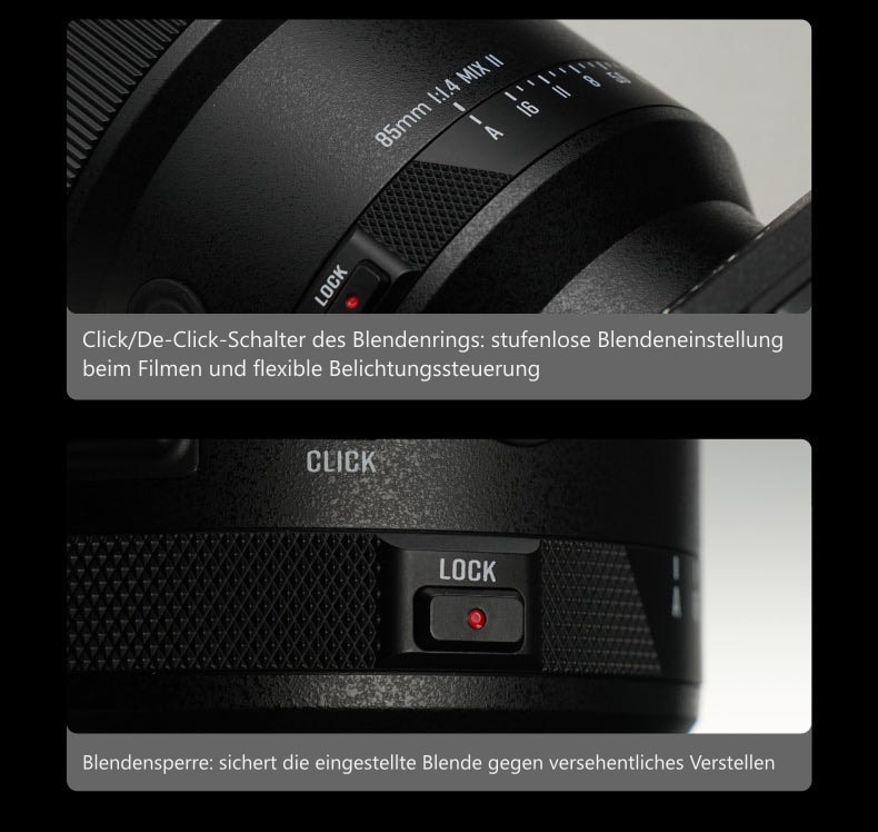 Meike 85mm F1.4 STM MIX II SL – Bedienelemente am Objektiv