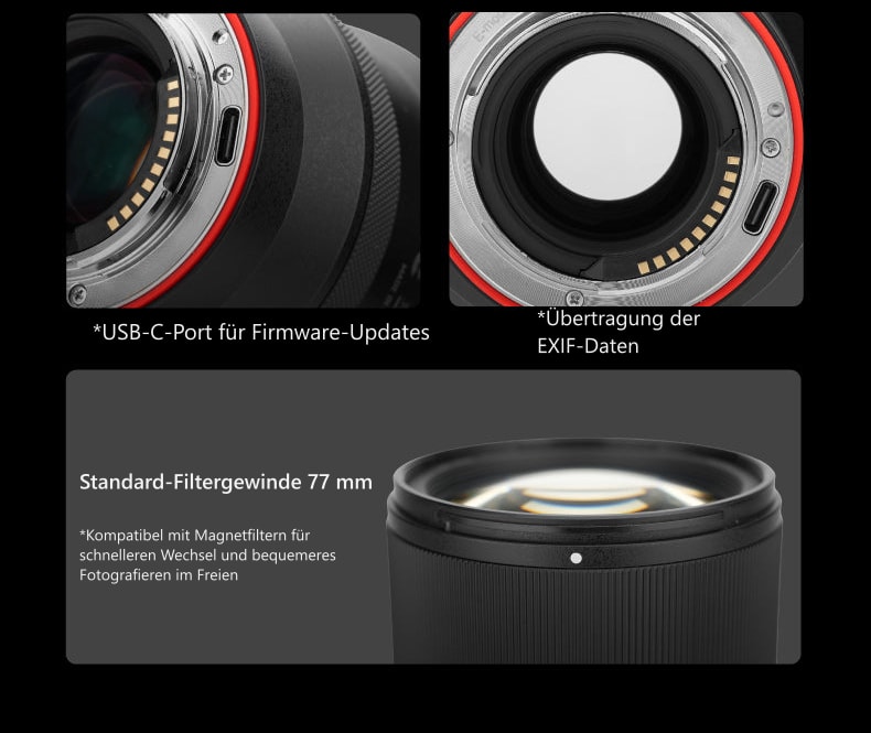 Meike 85mm F1.4 STM MIX II FE – USB-C-Port, EXIF und 77-mm-Filtergewinde