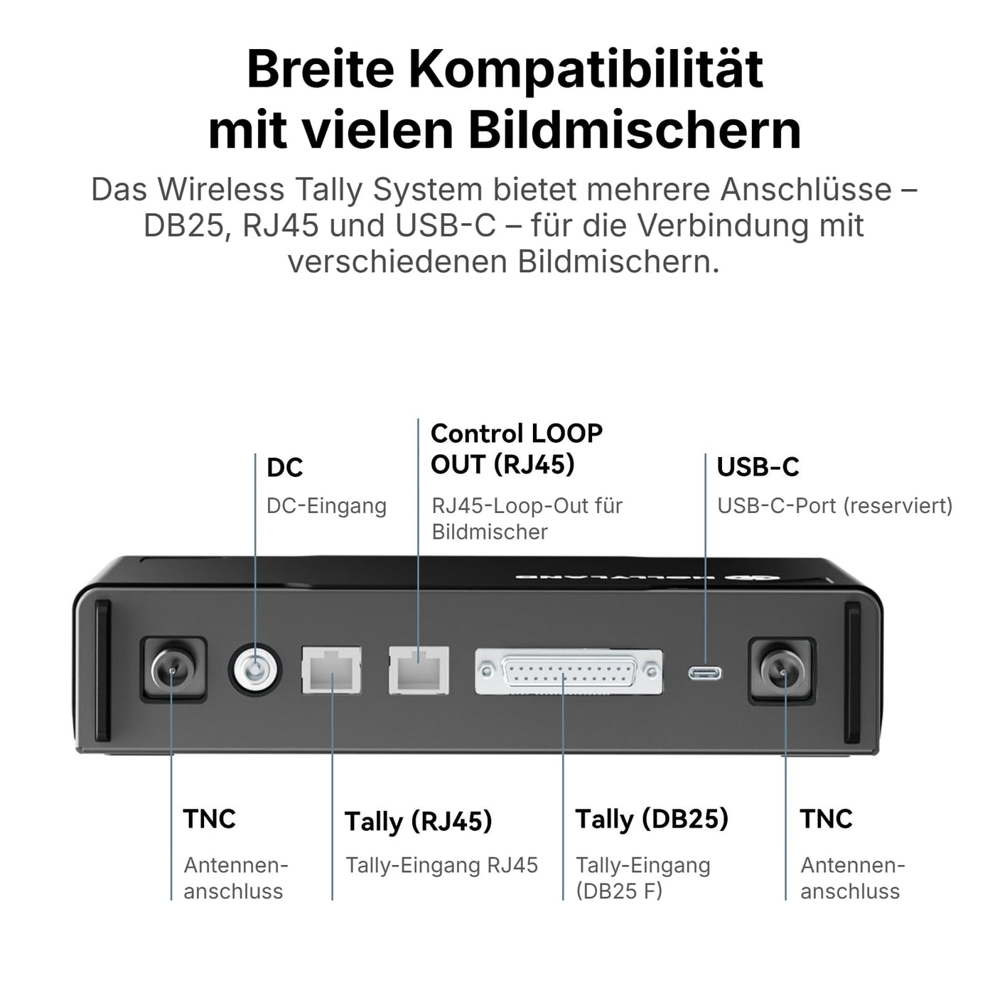 Hollyland HL-TCB05 Tally-Kabel DB25 Stecker – DB9 Buchse – Tally-Eingang (DB25) der Tally-Station